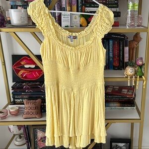 Urban Outfitters Yellow Smocked Sleeveless Blouse